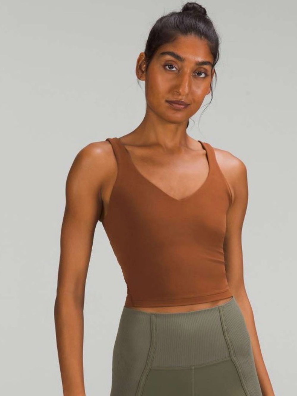Brown V-Neck Crop Tank Top - Women - Picture 1 of 4